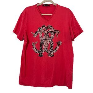 Vintage Roberto Cavalli T Shirt Womens XL Pink Short Sleeve Graphic Snake Print‎